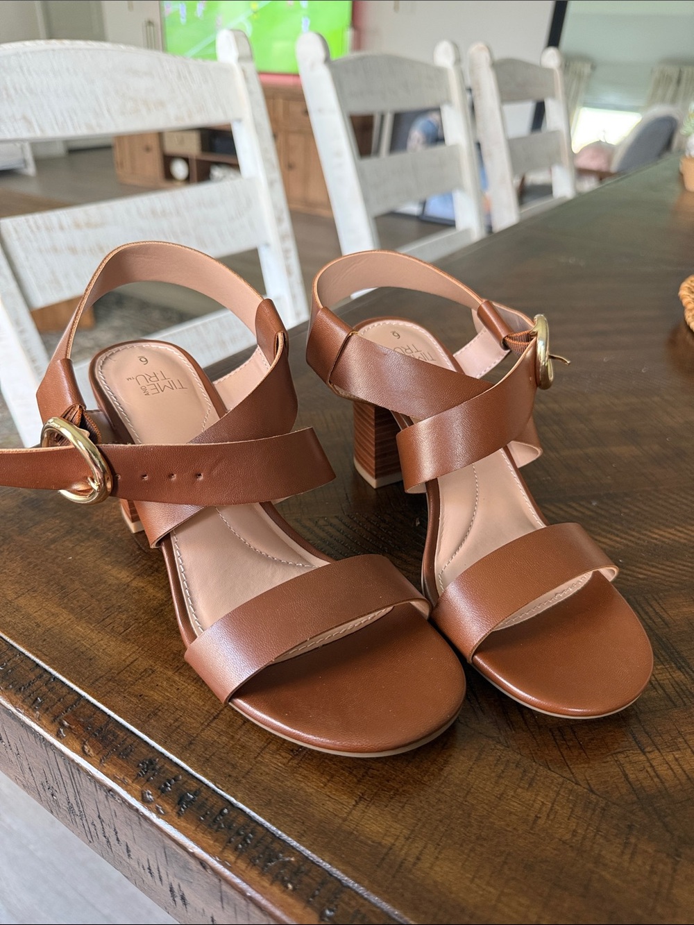 Time and Tru Tan Brown Strappy Block Heel Sandals